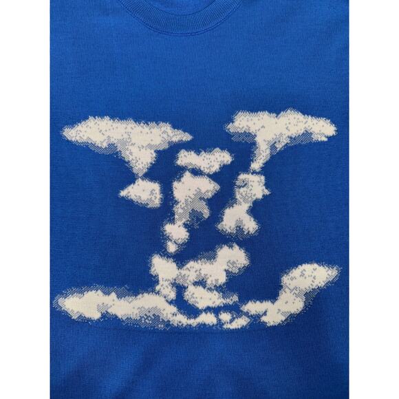 Louis Vuitton Cloud Jacquard Blue White Logo Wool Short Sleeve T-Shirt Medium M - Picture 6 of 15
